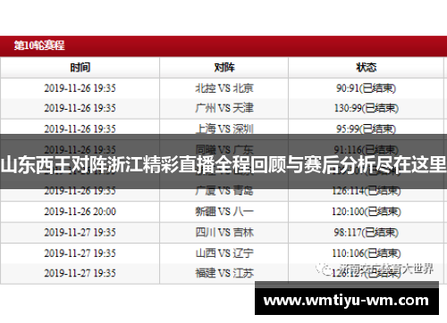 山东西王对阵浙江精彩直播全程回顾与赛后分析尽在这里